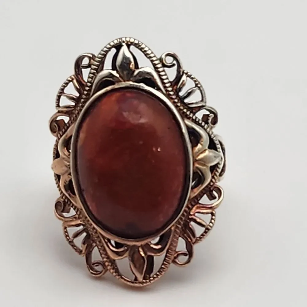 J&T Silver Tone & Red Agate Ring (6)